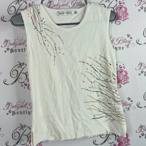 Betas choice sequins embroidery White Embellished Tank Top firework 🎆 style
